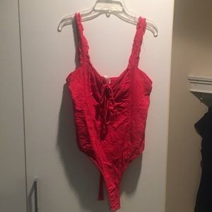 Free people red lace up bodysuit size medium
